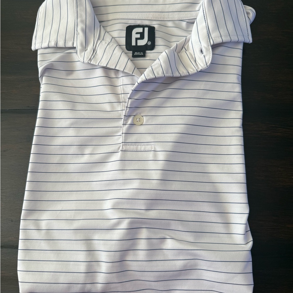 FootJoy White and Blue Striped Polo Shirt